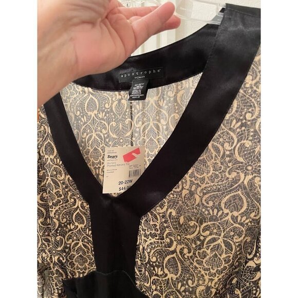 VINTAGE Boxy Apostrophe Printed Kimono Top Women's sz  20-22W gold and black she - Picture 9 of 14
